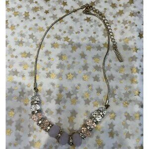 Joe Fresh Necklace 16" Rhinestone Clear Pink Crystal Glass Bead Chain Adjustable